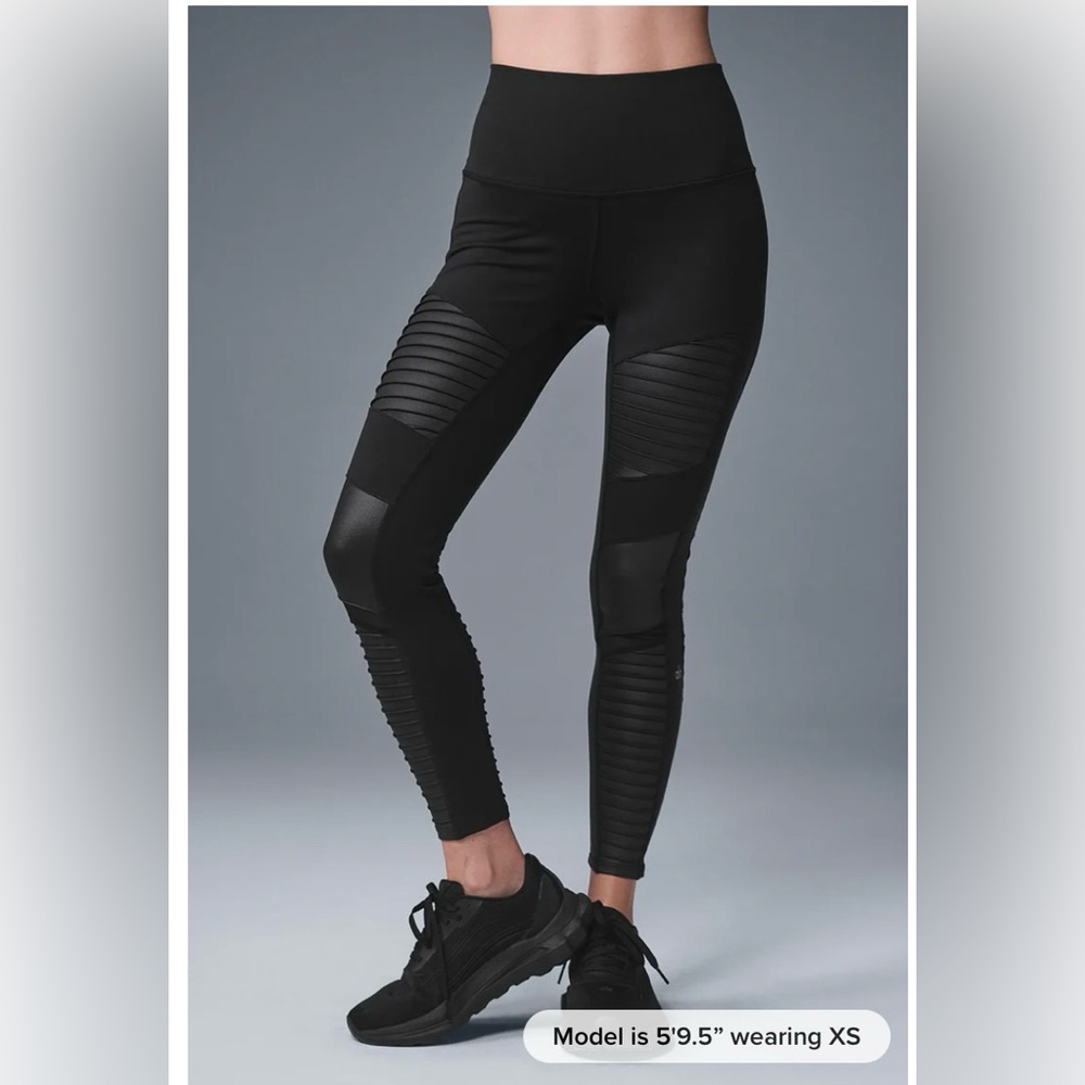ALO Yoga high waisted moto leggings black faux leather gym training full length